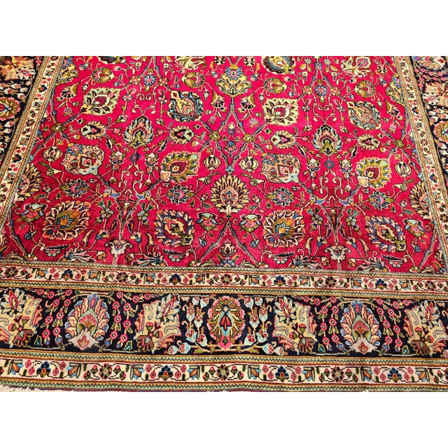 Vintage Tabriz Room Size Rug in Allover Floral Pattern in Red, Navy, Turquoise, Green For Sale In Chicago - Image 6 of 12
