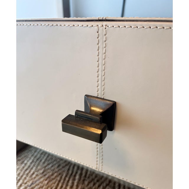 Pair of Leather Nightstands With Glass Tops For Sale - Image 9 of 10