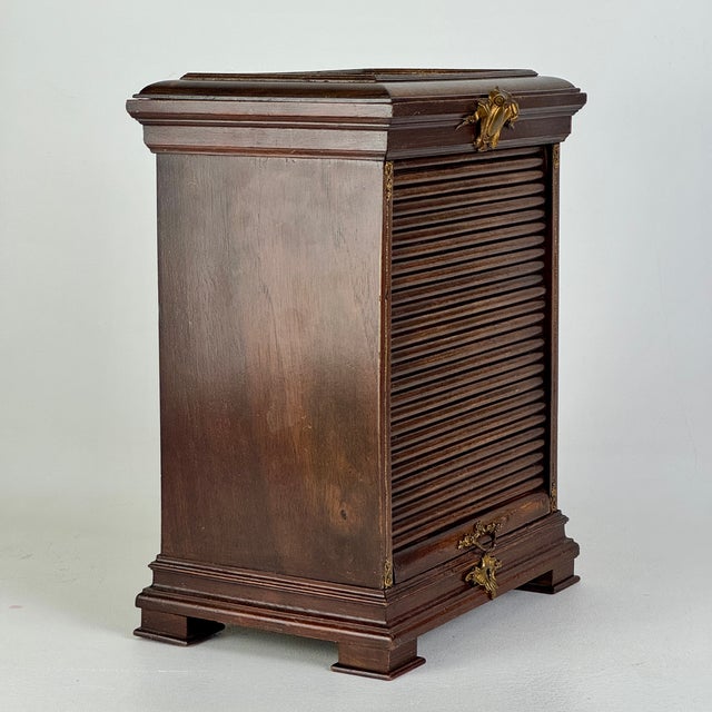 Antique French Wood & Bronze Mounts Tambour-Door Desk Organizer Cabinet / Stationary Box For Sale - Image 15 of 15