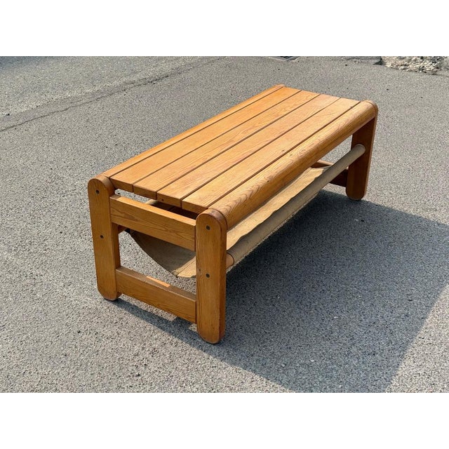 Scandinavian Pine Bench with Canvas Storage, 1970s For Sale - Image 3 of 13