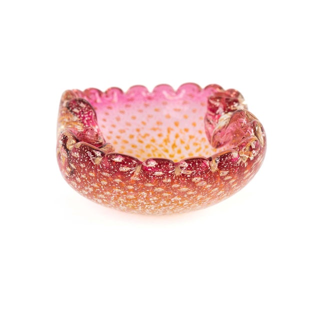 Glass Vintage Pink and Yellow Murano Bullicante Aventurine Catchall Dish For Sale - Image 7 of 16