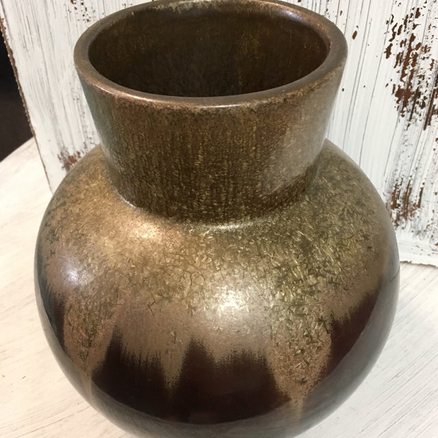 Glazed Brown & Gold Pottery Vase For Sale - Image 4 of 9