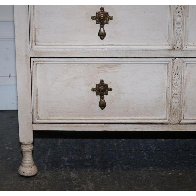 Victorian Hand-Painted Ivory Chest of Drawers with Brass Handles For Sale - Image 5 of 14