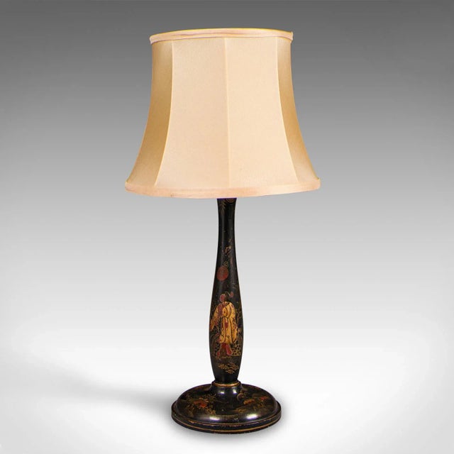 This is a vintage ebonised side lamp. An Oriental, Japanned desk or table light, dating to the Art Deco period, circa...
