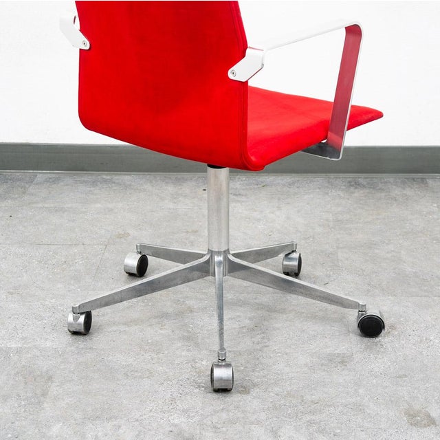 Red Mid Century Modern Office Chair Red Swivel Work Armchair Arne Jacobsen Suede MCM For Sale - Image 8 of 12