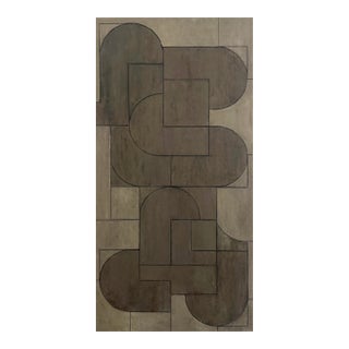 Contemporary Geometric Abstract Oil and Cold Wax Painting Warm Neutral Tones Vertical by Stephen Cimini For Sale