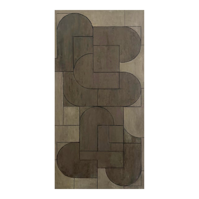Contemporary Geometric Abstract Oil and Cold Wax Painting Warm Neutral Tones Vertical by Stephen Cimini For Sale