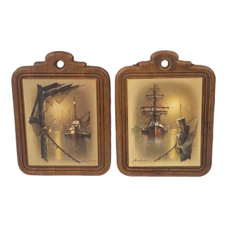 Vintage Ship Prints Decopage on Board- A Pair For Sale