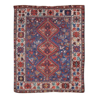 Antique Persian Shiraz Rug With Indigo Field and Diamond Medallions For Sale