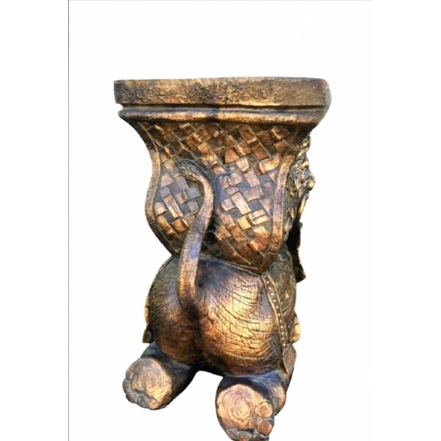Traditional Vintage Large Antique Gold Sitting Elephant Large Planter Pot For Sale - Image 3 of 7