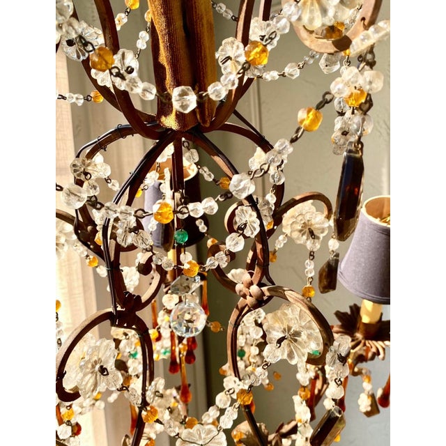 Antique Italian Iron and Colored Crystal Chandelier With Crystal Beading For Sale - Image 15 of 18