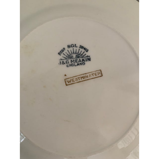 Early 20th Century Rare Antique English Bone China J & G Meakin Westminster Pattern, Intricate Green & Gold Band on a Cream Ground- Set of 7 For Sale - Image 11 of 12