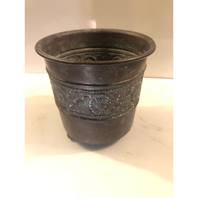 Metal English Floral Embossed Copper Footed Planter For Sale - Image 7 of 12