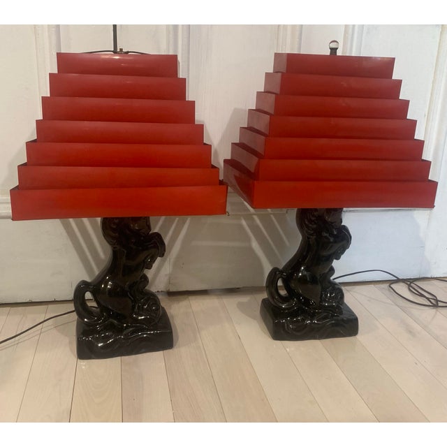 Ceramic 1960s Mid Century Modern Safari Black Ceramic Horse Mustang Lamps - a Pair For Sale - Image 7 of 8