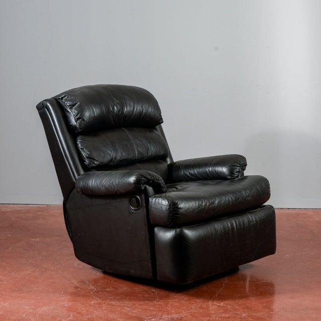 Reclining Black Leather Armchair For Sale - Image 11 of 18