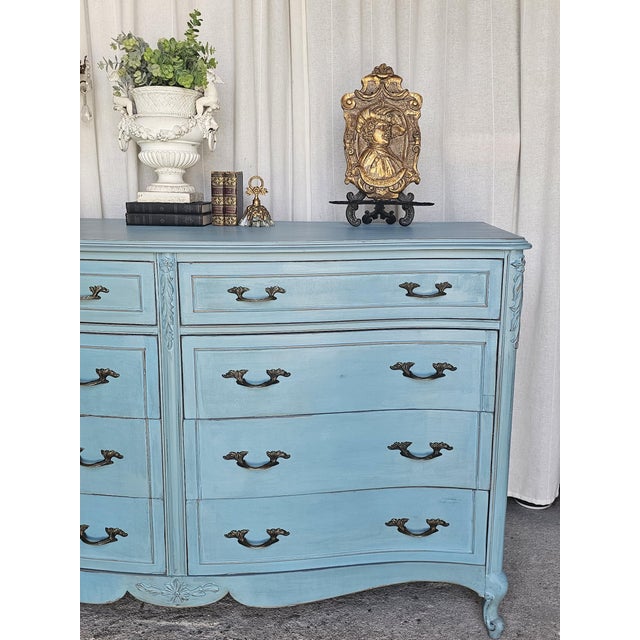 Turquoise Vintage Turquoise Dresser, French Provencial, 1950's For Sale - Image 8 of 12