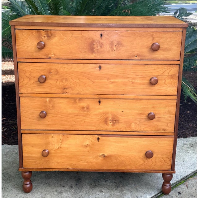 Fine Antique Southern Cherry Wood Chest With Black Walnut Knobs and Turned Feet For Sale - Image 12 of 12