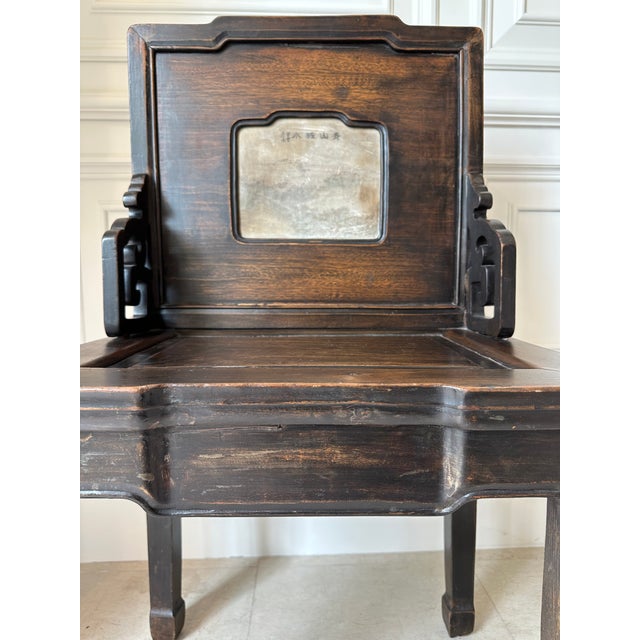 19th Century Chinoiserie Carved Hardwood Chair With Stone Panel For Sale In Los Angeles - Image 6 of 12