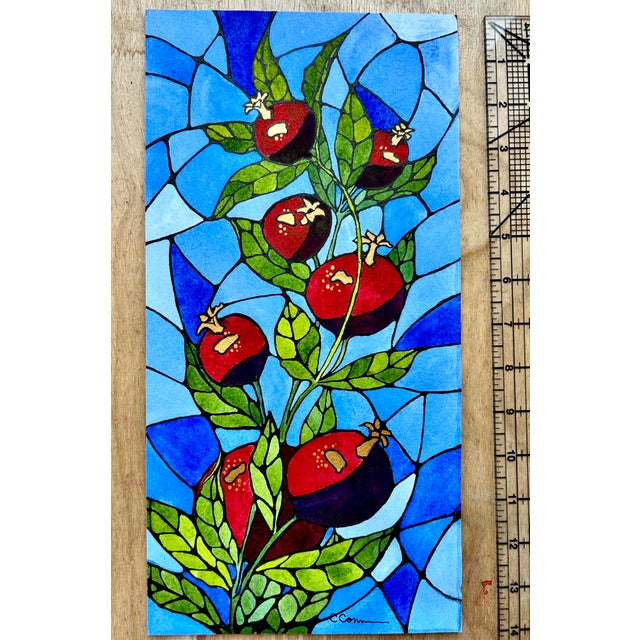 Original Watercolor Painting “Stained Glass Pomegranates” For Sale - Image 10 of 11
