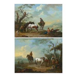 18th Century Flemish School Pair of Antique Landscape Paintings