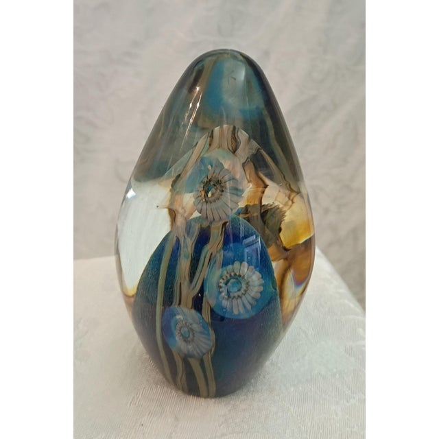 Vintage Robert Eickholt Signed Art Glass Floral Egg Paperweight For Sale - Image 9 of 11