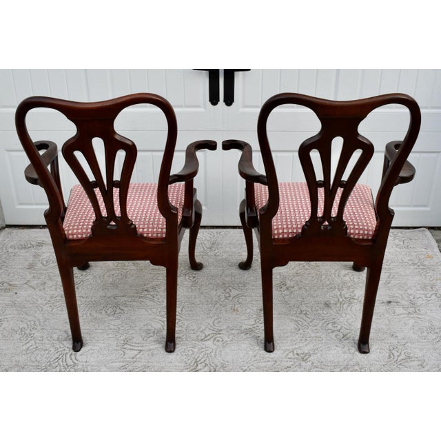 Brown Antique Mahogany Chairs Queen Anne Style Burl Wood Armchairs Pair For Sale - Image 8 of 13