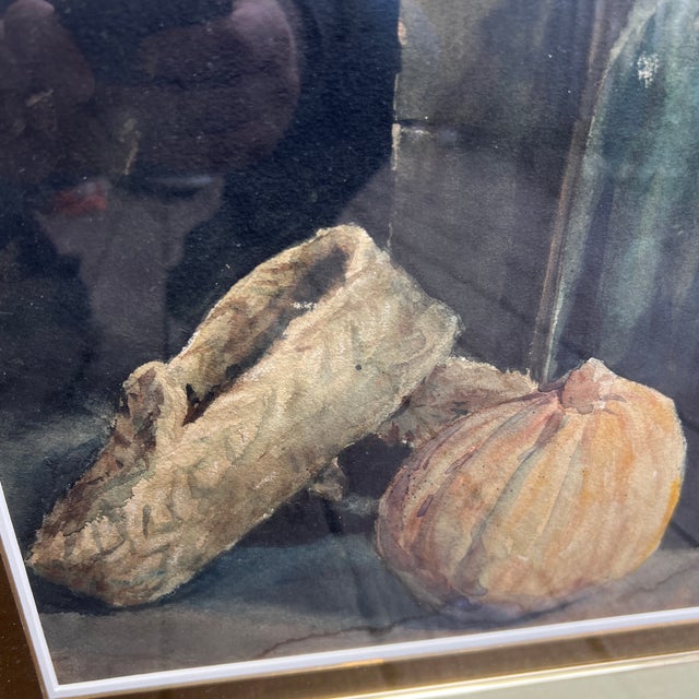 Green 20 Th Century American School Watercolor Still Life Farmers Basket Framed Signed For Sale - Image 8 of 12