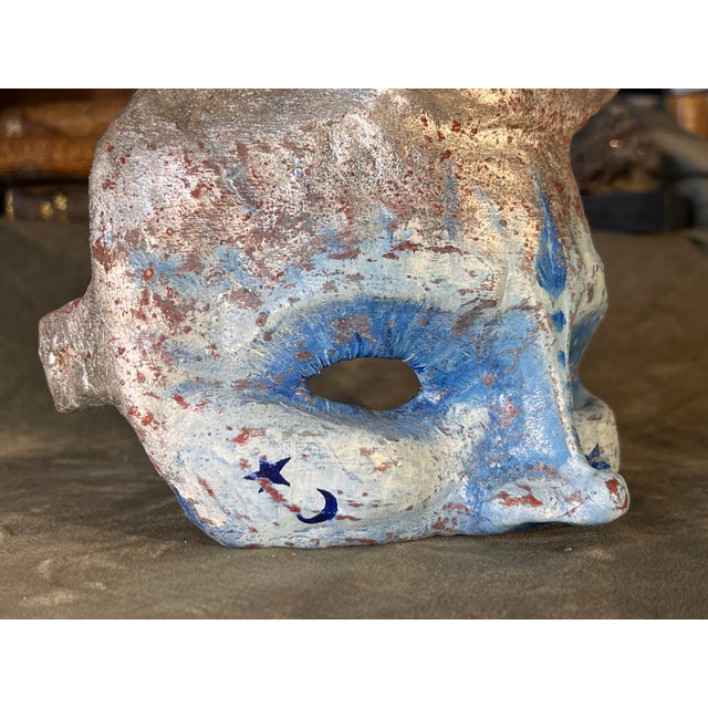 Baroque Rare Venetian Baroque Style Handmade Paper Mache Silver Gilded & Painted Moon Mask For Sale - Image 3 of 11