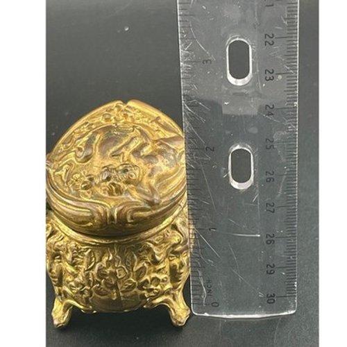 Antique Brass Cherub Jewelry Casket Footed Trinket Box Art Nouveau Figural Putti For Sale - Image 14 of 18