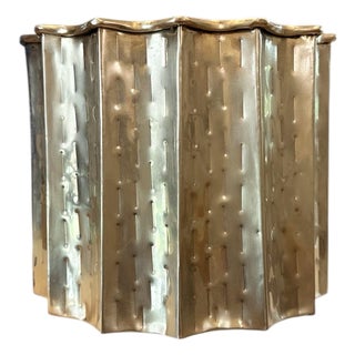 Vintage Petite Hammered Brass Fluted Brutalist Planter / Cachepot / Jardinere in the Manner of Egidio Casagrande For Sale