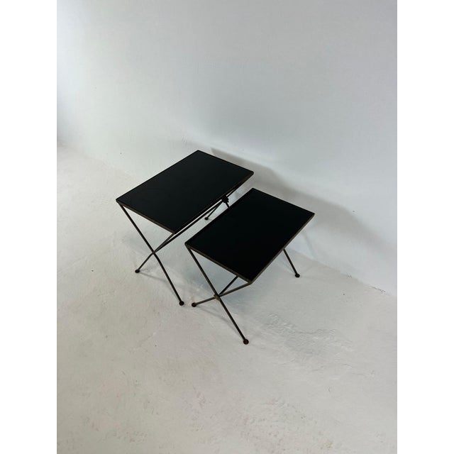 Modernist Nesting Tables in Metal and Black Glass, 1950s, Set of 2 For Sale - Image 11 of 13
