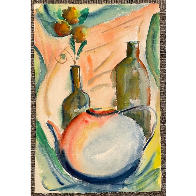 Mid-Century Modern 1952 Robert Colborne Still Life With Vase and Bottles For Sale - Image 3 of 3