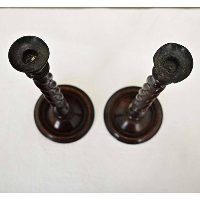 English Pair of 19th Century Oak Barley Twist Candlesticks For Sale - Image 4 of 8