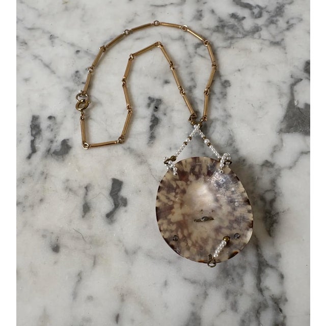 1990s 1990s Gold Plated Chain Necklace With Pearls and Goldtone Spacers Over Limpet Shell For Sale - Image 5 of 6