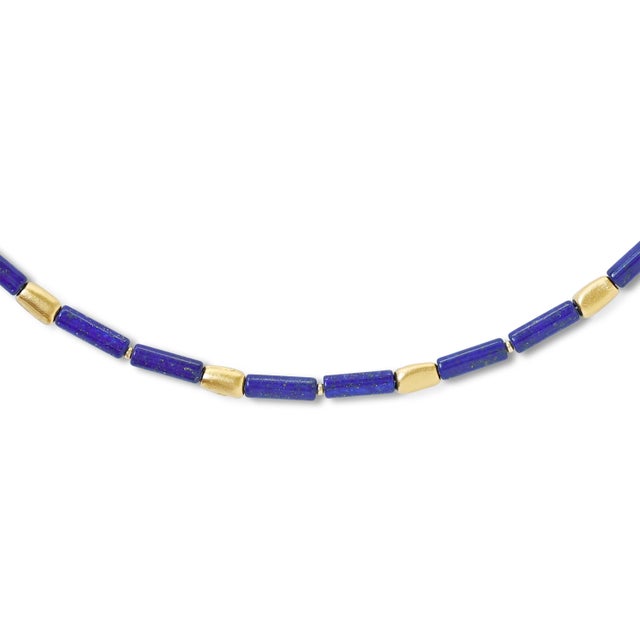 2020s Lapis Lazuli Tube Gold Station Necklace For Sale - Image 5 of 8