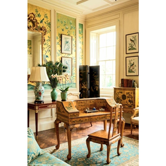 Vintage Chinoiserie Rounded Back English Style Mother of Pearl Hand Painted Desk Chair Set For Sale - Image 14 of 14