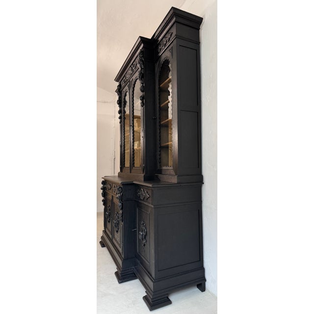 Large Antique Ebonised Oak Bookcase, 1890s For Sale - Image 13 of 18