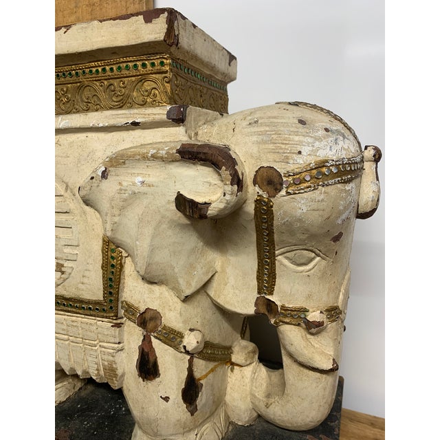 Late 19th Century Late 19th Century Heavily Distressed Carved Wooden Elephant Plant Stand For Sale - Image 5 of 8
