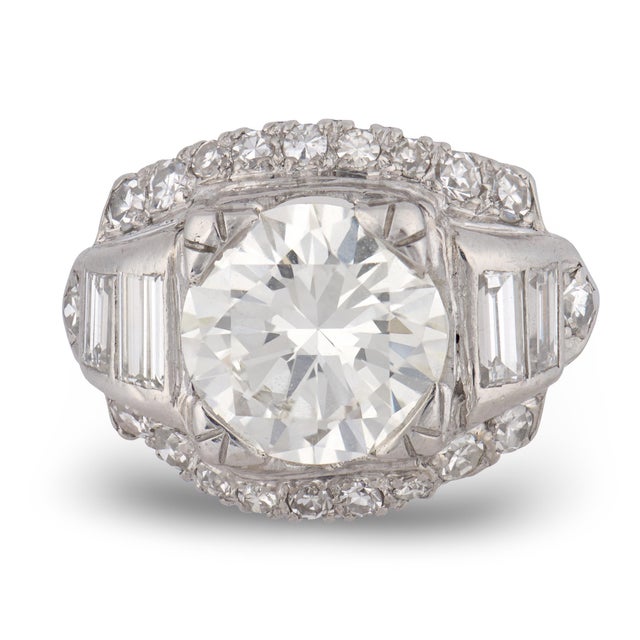 Art Deco 1930s Art Deco Gia 3.25 Carat Round Brilliant Diamond Platinum Ring, Size 5.25 For Sale - Image 3 of 6