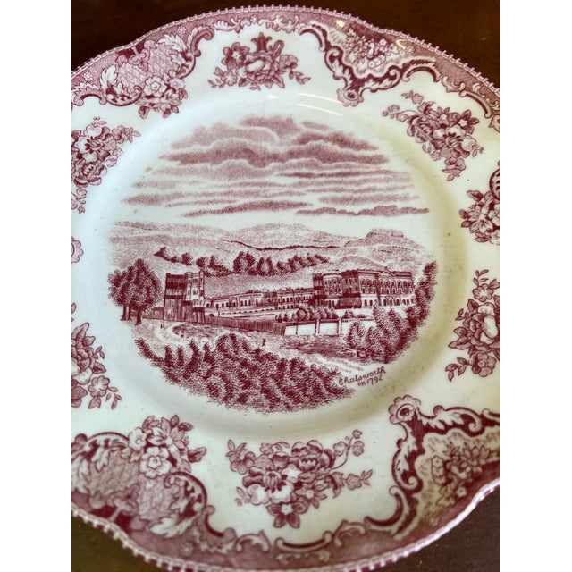 1970s Chattsworth 1792 Pink and White Plates With Hanging Brass Hardware- Set of 4 For Sale - Image 5 of 7