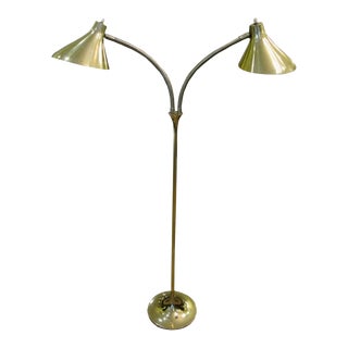 Mid-Century Modern Laurel Lamp Co. Double Gooseneck Brass Floor Lamp For Sale