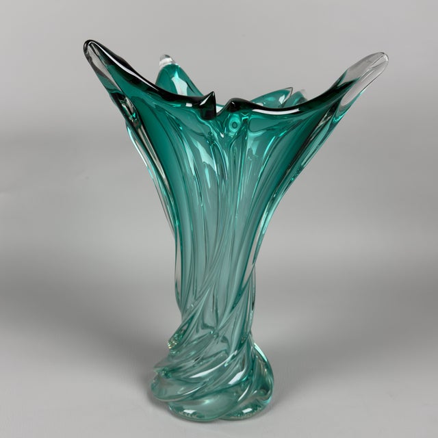 Vintage Green Torchon Ribbed Murano Glass Vase by Seguso, 1970s For Sale - Image 4 of 14