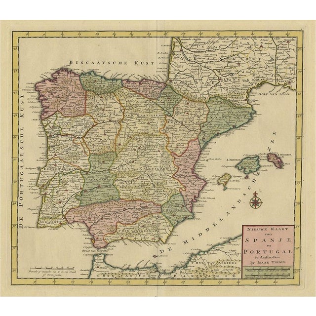 Detailed Map of Spain and Portugal, 1740 For Sale - Image 5 of 5