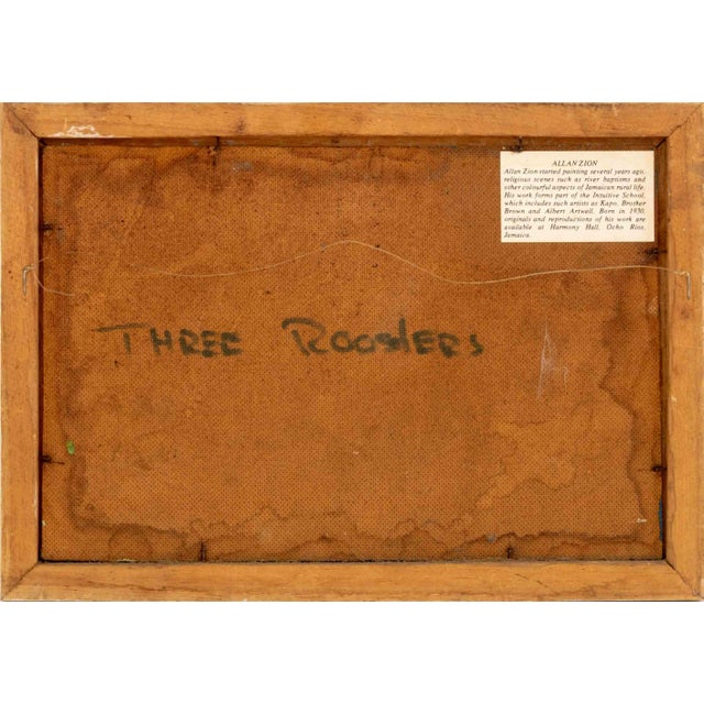 Red Allan Zion "Three Roosters" Oil on Masonite, 1980 For Sale - Image 8 of 9