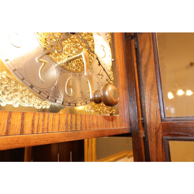 1990s Howard Miller Oak Grandfather Clock With Kieninger Triple Chime Movement and Moon Dial For Sale - Image 15 of 18