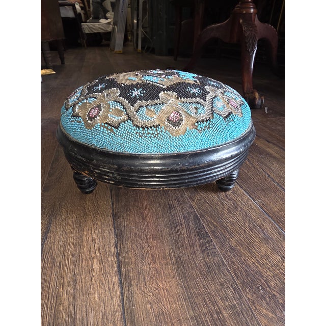 Black Victorian Beadwork Footstool For Sale - Image 8 of 10