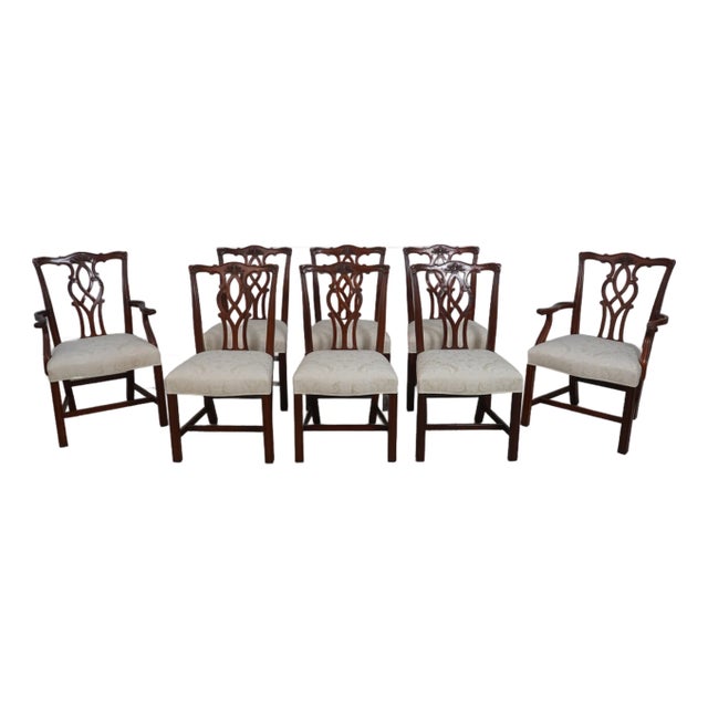 Set of 8 Kindel Mahogany Chippendale Upholstered Dining Chairs For Sale