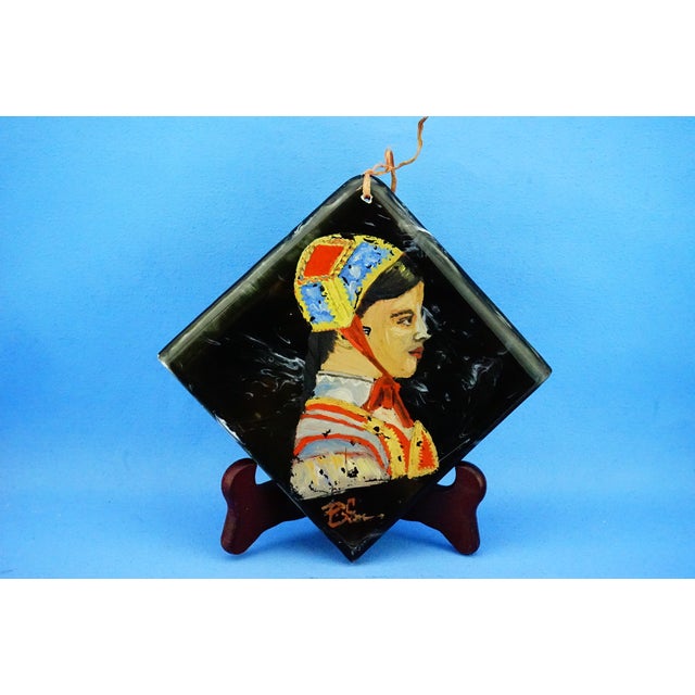 20th Century, Ceramic Tile, Woman in Sardinian Costume, by c.i.s.a. Sassuolo, Style E. Altara., 1950s For Sale - Image 13 of 13