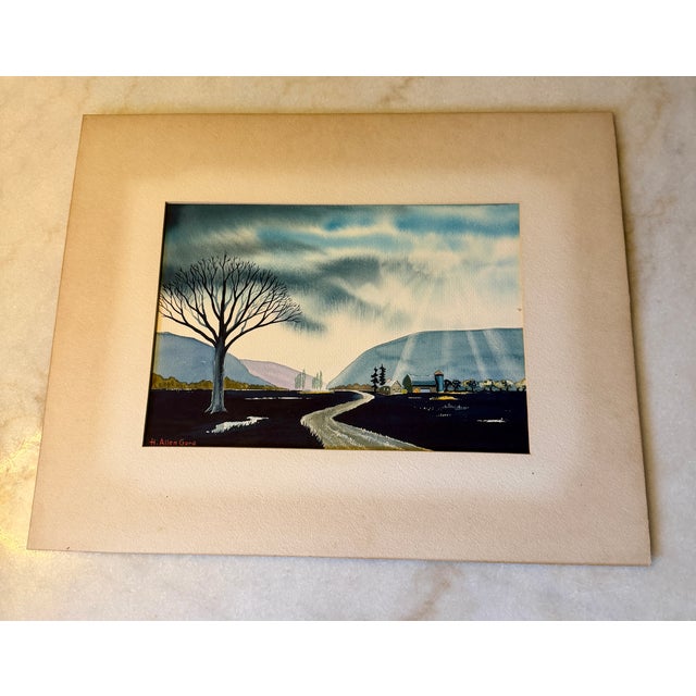 Paint 1967 H. Allen Gore Watercolor - Kodak Illustrator New York Farm Landscape - Matted - Set of 2 For Sale - Image 7 of 13