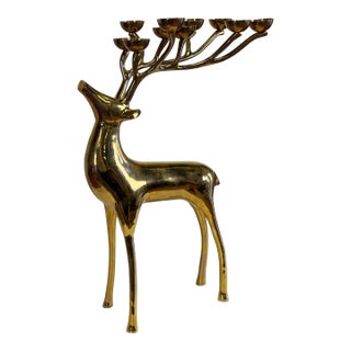 Vintage Brass Stag Deer Tea Light Candelabra For Sale
